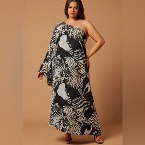 Fashion Nova one shoulder chiffon maxi dress